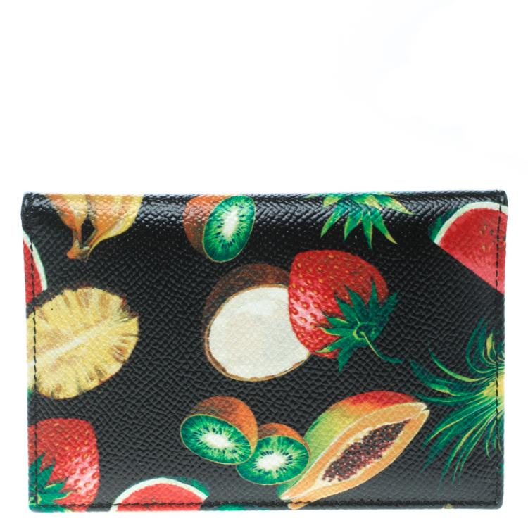 Pre Owned Dolce and Gabbana Multicolor  Fruits Print Leather Bifold Card Holder