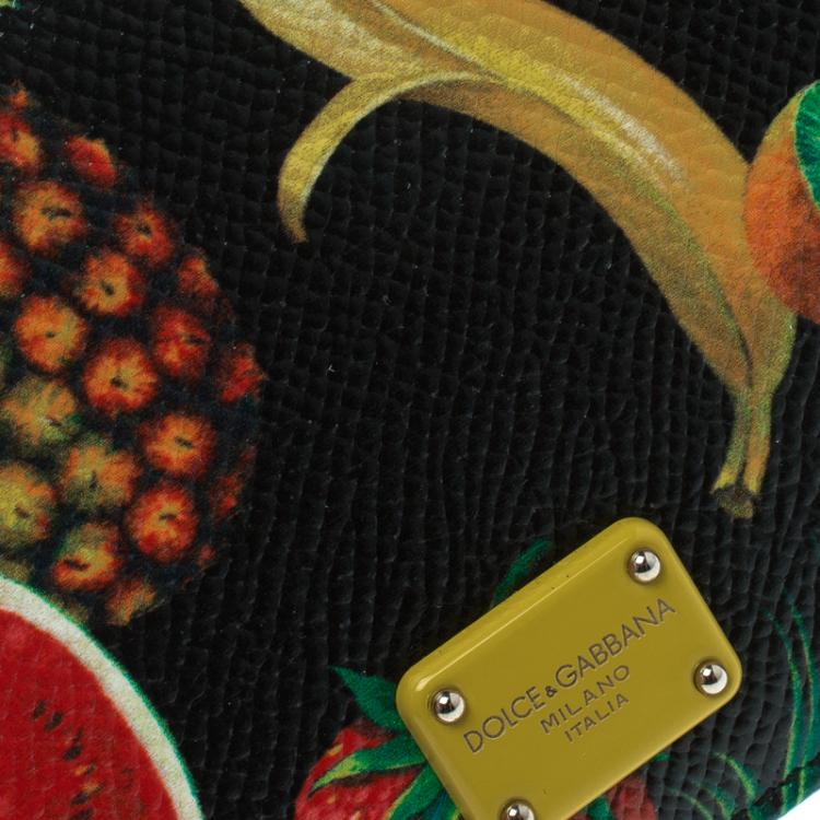 Pre Owned Dolce and Gabbana Multicolor  Fruits Print Leather Bifold Card Holder
