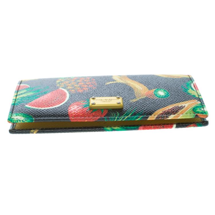 Pre Owned Dolce and Gabbana Multicolor  Fruits Print Leather Bifold Card Holder