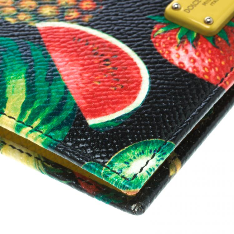 Pre Owned Dolce and Gabbana Multicolor  Fruits Print Leather Bifold Card Holder