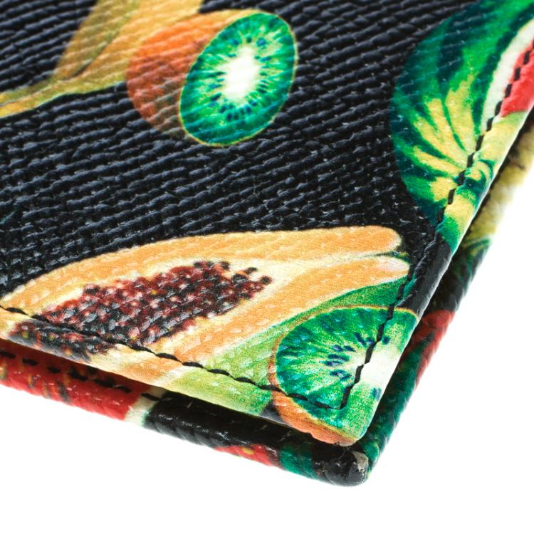 Pre Owned Dolce and Gabbana Multicolor  Fruits Print Leather Bifold Card Holder