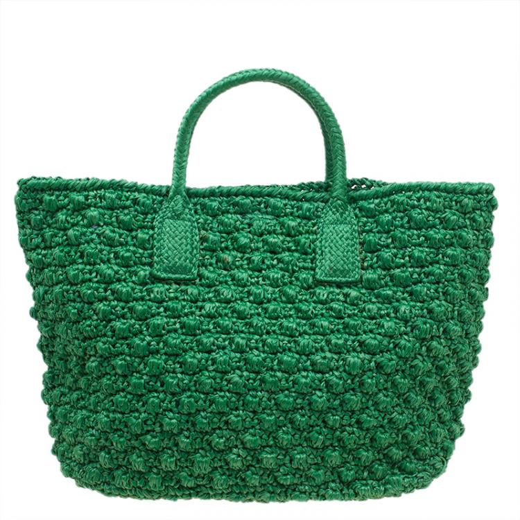 Pre Owned Dolce and Gabbana Green Raffia Miss Alma Shopping Tote with Pouch