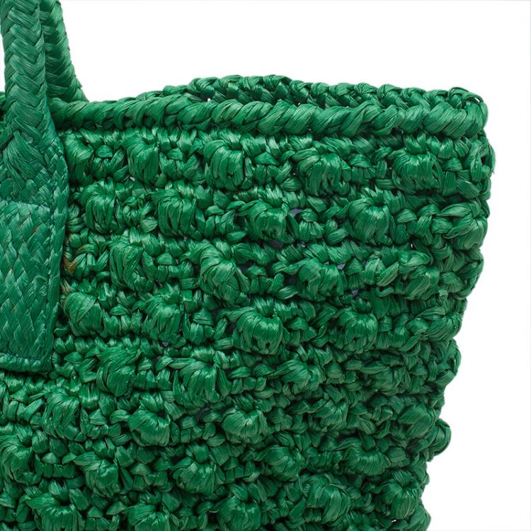 Pre Owned Dolce and Gabbana Green Raffia Miss Alma Shopping Tote with Pouch