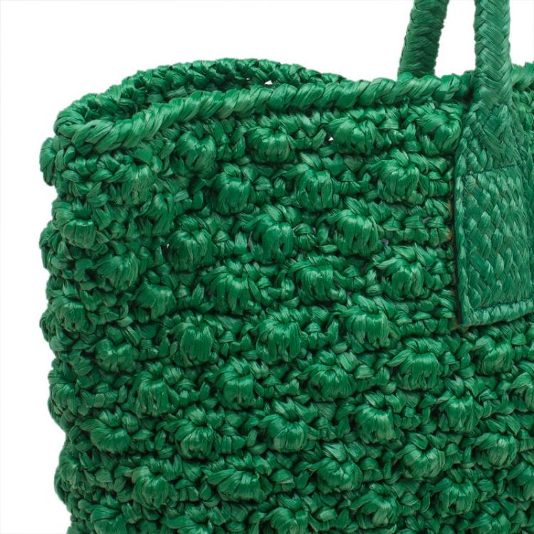 Pre Owned Dolce and Gabbana Green Raffia Miss Alma Shopping Tote with Pouch