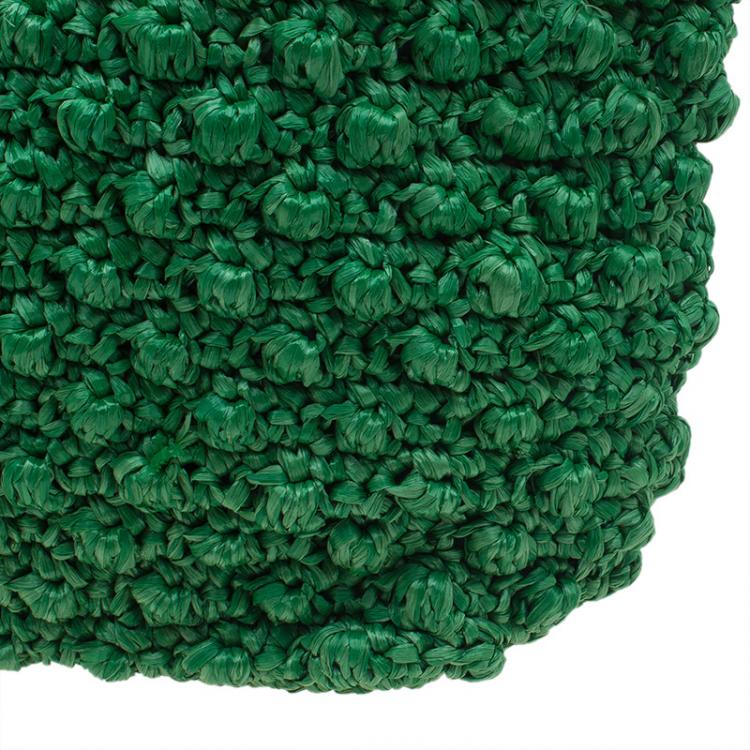 Pre Owned Dolce and Gabbana Green Raffia Miss Alma Shopping Tote with Pouch