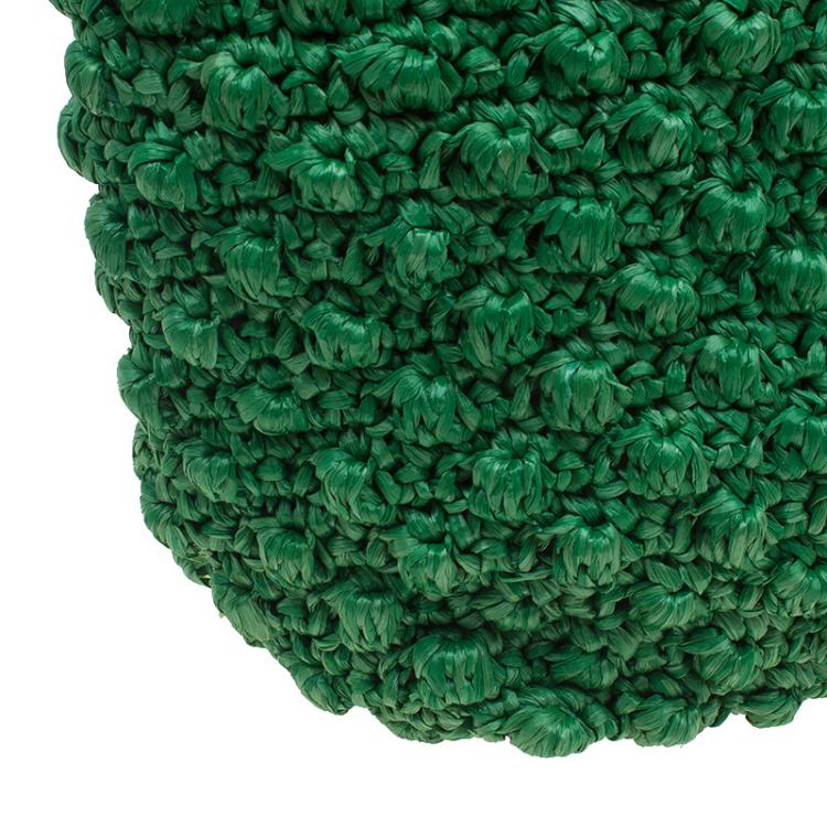 Pre Owned Dolce and Gabbana Green Raffia Miss Alma Shopping Tote with Pouch
