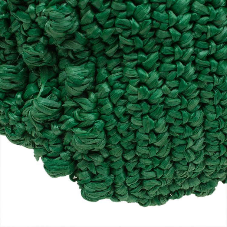 Pre Owned Dolce and Gabbana Green Raffia Miss Alma Shopping Tote with Pouch