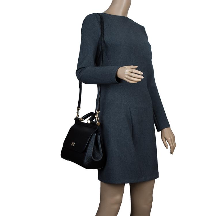Pre Owned Dolce and Gabbana Black Leather Medium Miss Sicily Tote