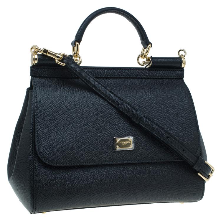 Pre Owned Dolce and Gabbana Black Leather Medium Miss Sicily Tote