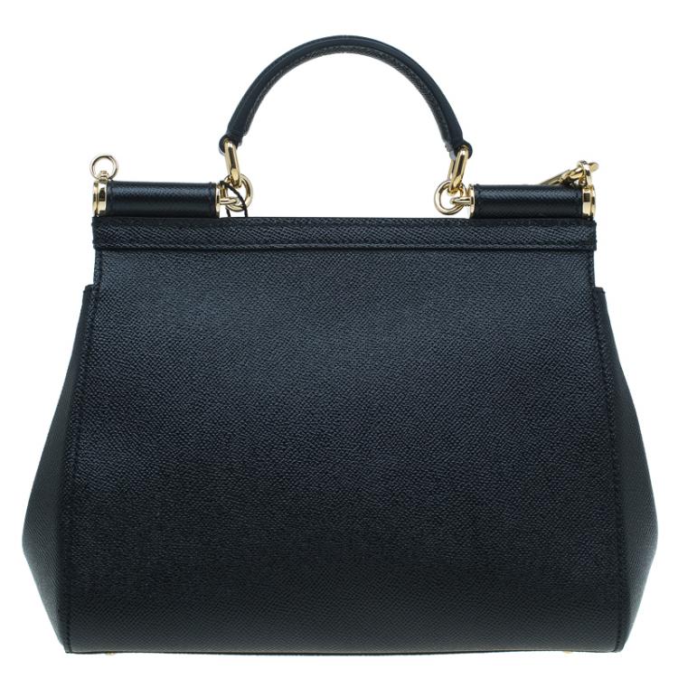 Pre Owned Dolce and Gabbana Black Leather Medium Miss Sicily Tote
