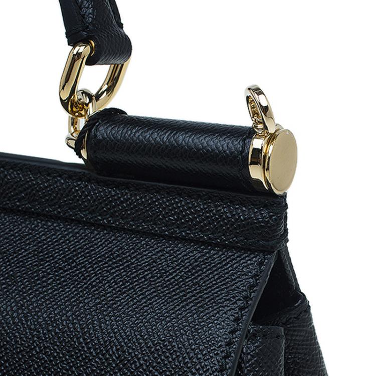 Pre Owned Dolce and Gabbana Black Leather Medium Miss Sicily Tote