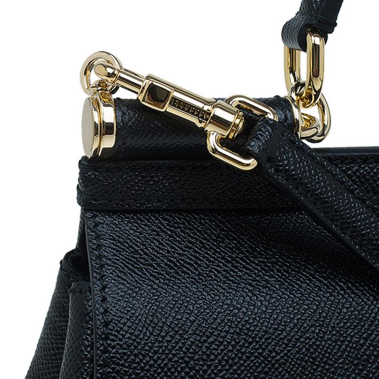 Pre Owned Dolce and Gabbana Black Leather Medium Miss Sicily Tote