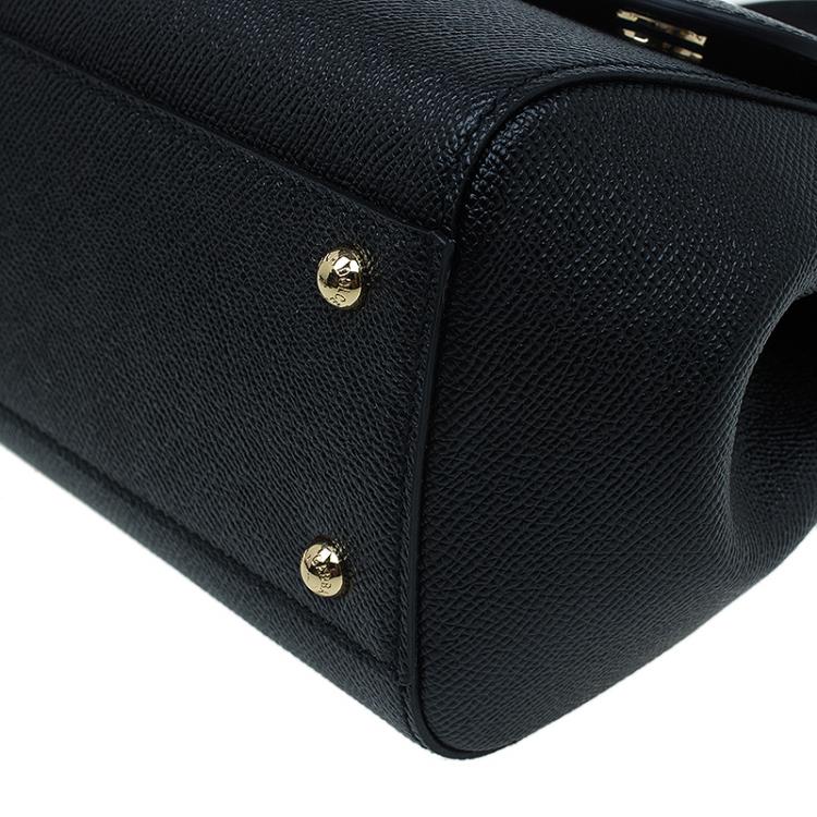 Pre Owned Dolce and Gabbana Black Leather Medium Miss Sicily Tote