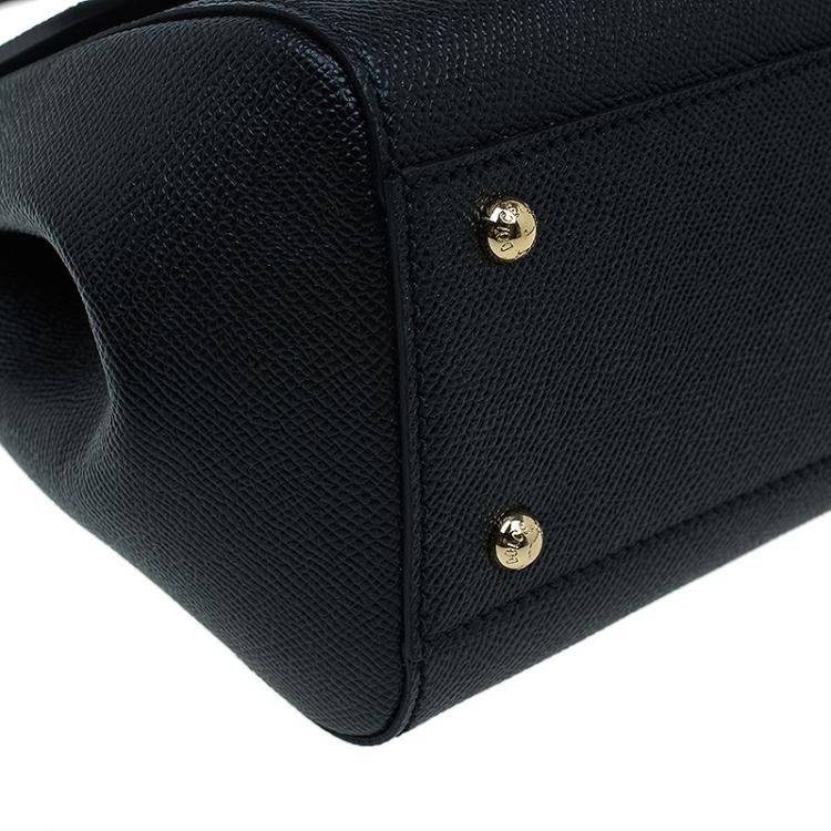 Pre Owned Dolce and Gabbana Black Leather Medium Miss Sicily Tote