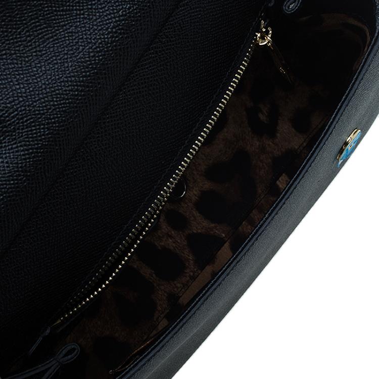Pre Owned Dolce and Gabbana Black Leather Medium Miss Sicily Tote