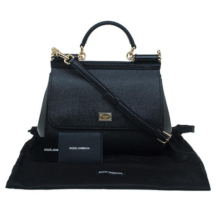 Pre Owned Dolce and Gabbana Black Leather Medium Miss Sicily Tote