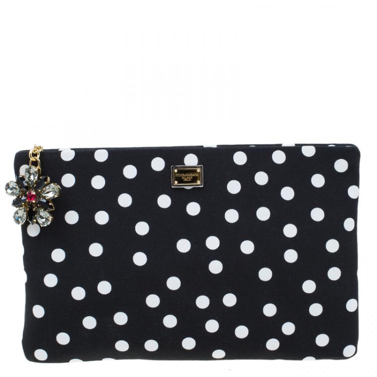 Pre Owned Dolce and Gabbana Black Lace Polka Dot Cleo Clutch