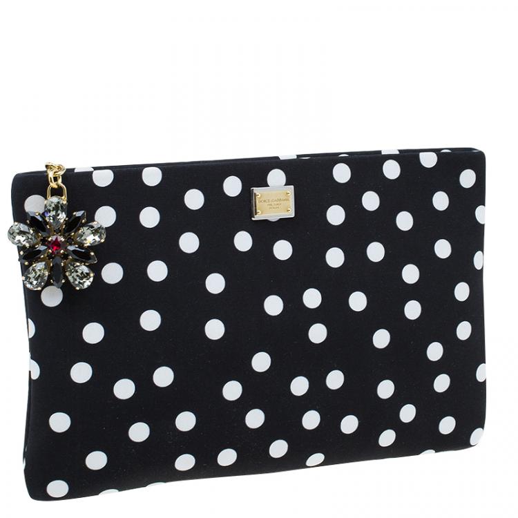Pre Owned Dolce and Gabbana Black Lace Polka Dot Cleo Clutch