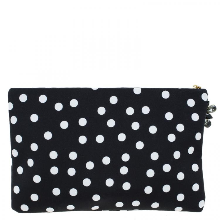 Pre Owned Dolce and Gabbana Black Lace Polka Dot Cleo Clutch