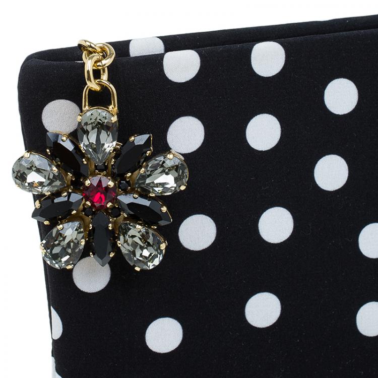 Pre Owned Dolce and Gabbana Black Lace Polka Dot Cleo Clutch