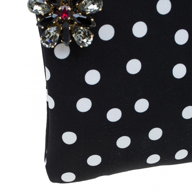 Pre Owned Dolce and Gabbana Black Lace Polka Dot Cleo Clutch