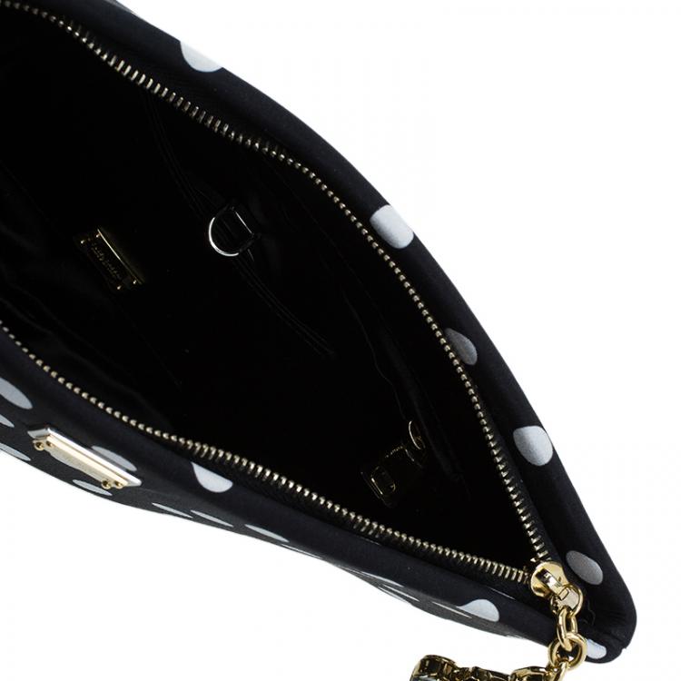 Pre Owned Dolce and Gabbana Black Lace Polka Dot Cleo Clutch