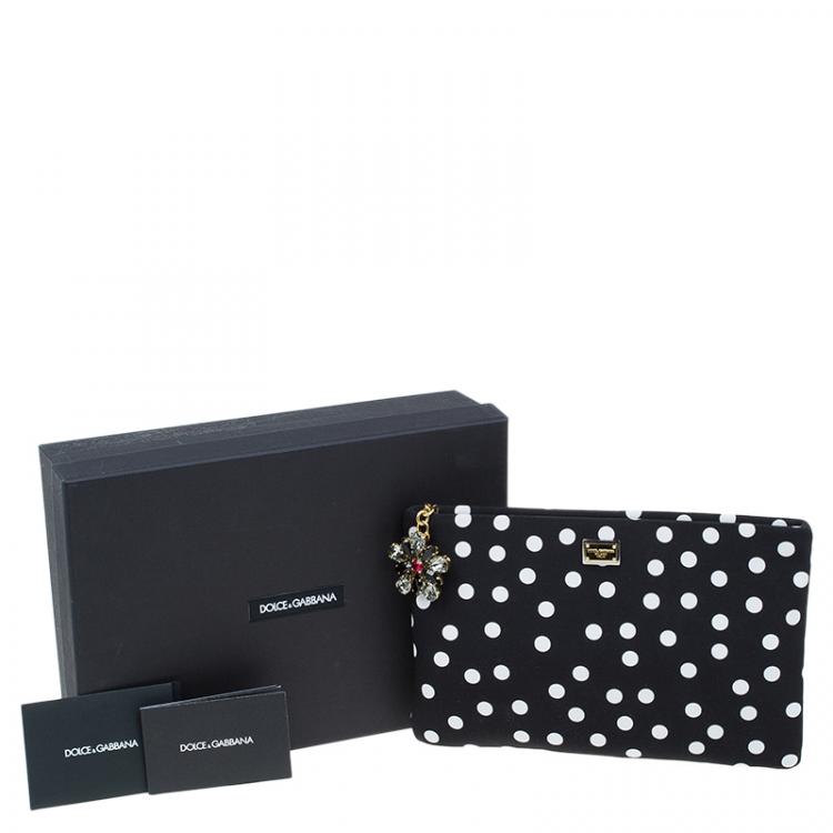 Pre Owned Dolce and Gabbana Black Lace Polka Dot Cleo Clutch
