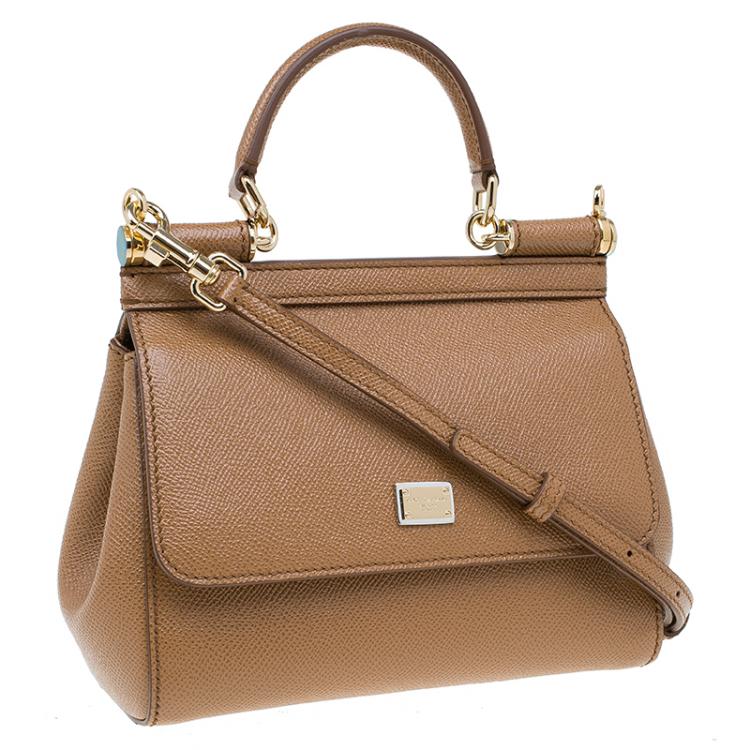 Pre Owned Dolce and Gabbana Brown Leather Small Miss Sicily Top Handle Bag