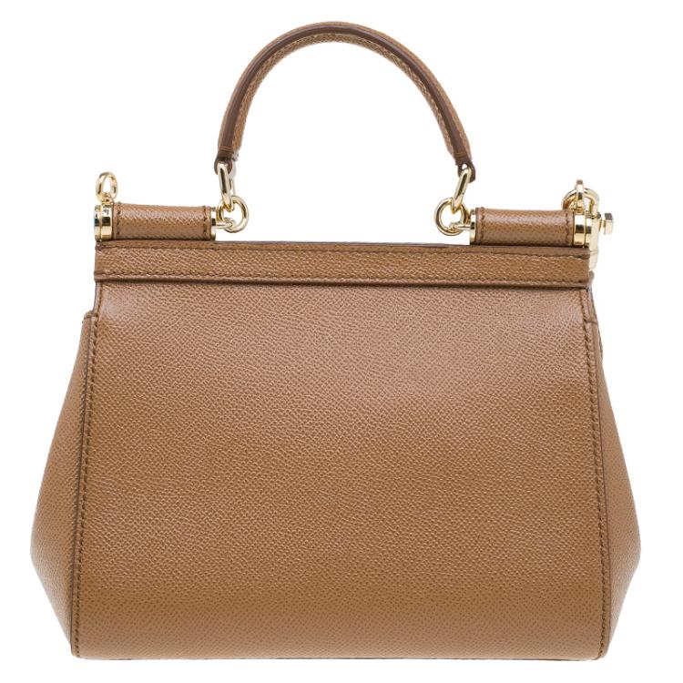 Pre Owned Dolce and Gabbana Brown Leather Small Miss Sicily Top Handle Bag