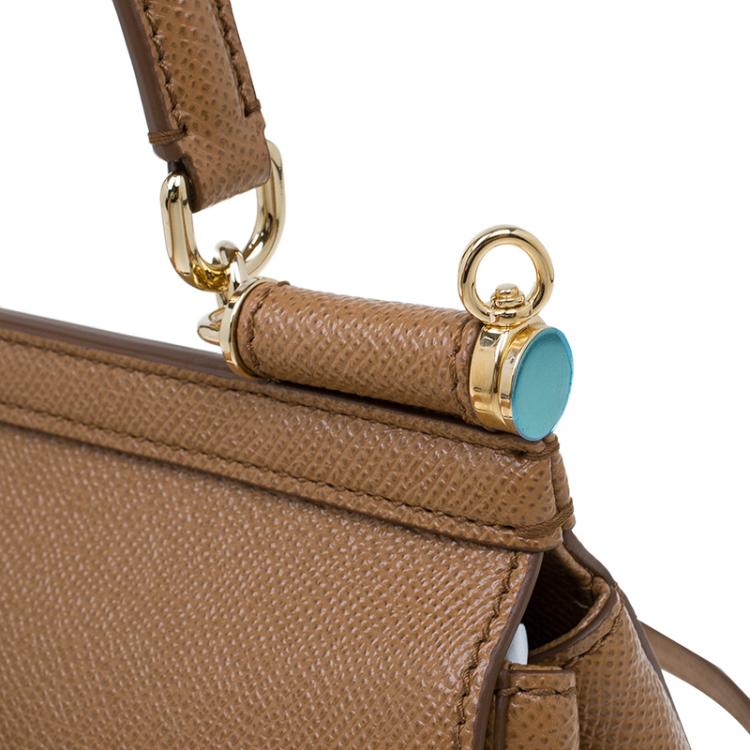 Pre Owned Dolce and Gabbana Brown Leather Small Miss Sicily Top Handle Bag