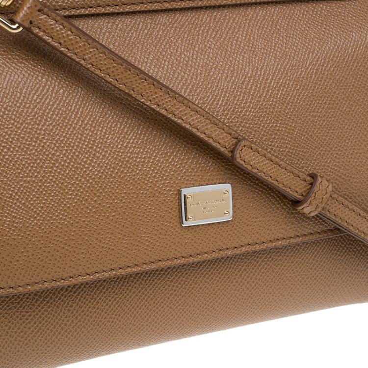 Pre Owned Dolce and Gabbana Brown Leather Small Miss Sicily Top Handle Bag