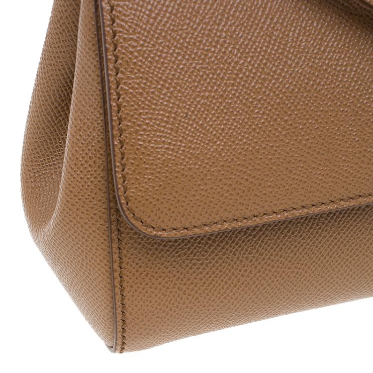 Pre Owned Dolce and Gabbana Brown Leather Small Miss Sicily Top Handle Bag