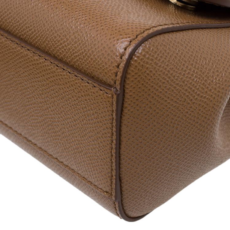 Pre Owned Dolce and Gabbana Brown Leather Small Miss Sicily Top Handle Bag