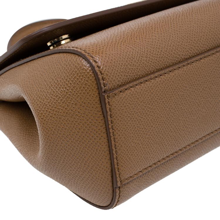 Pre Owned Dolce and Gabbana Brown Leather Small Miss Sicily Top Handle Bag