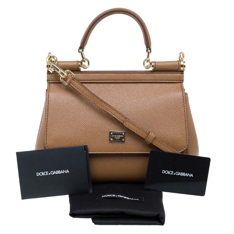 Pre Owned Dolce and Gabbana Brown Leather Small Miss Sicily Top Handle Bag