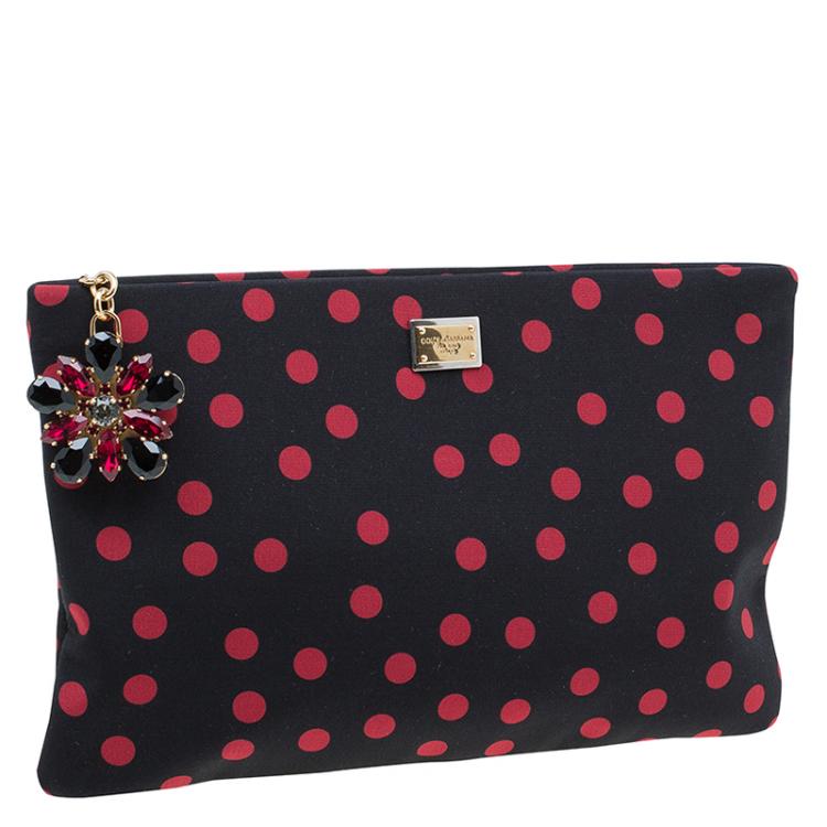 Pre Owned Dolce and Gabbana Black/Red Fabric Dotted Cleo Clutch