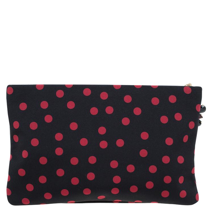 Pre Owned Dolce and Gabbana Black/Red Fabric Dotted Cleo Clutch