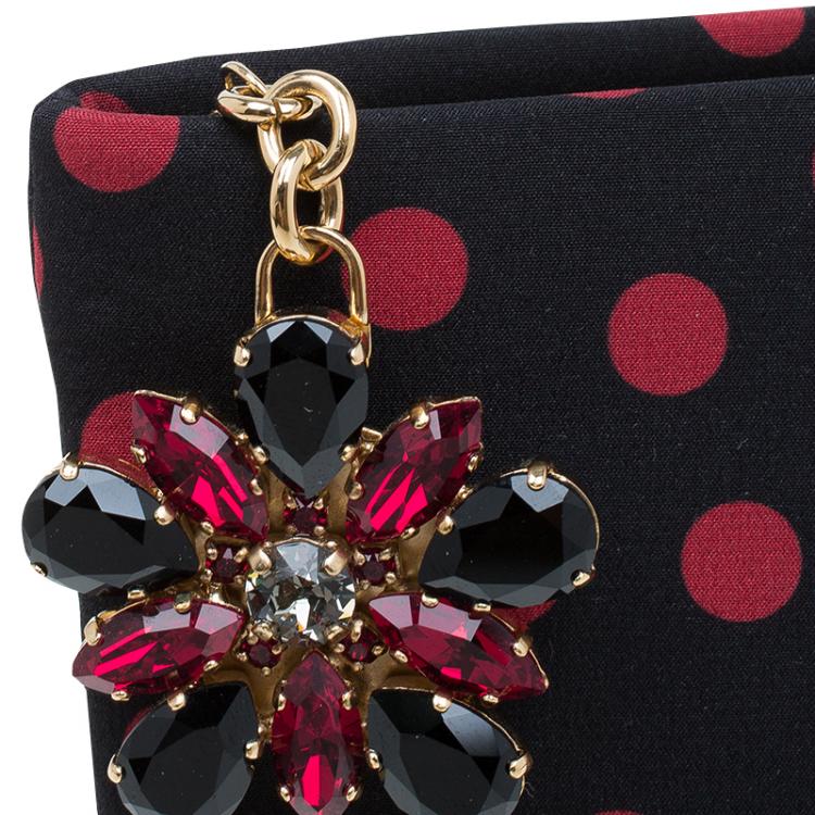 Pre Owned Dolce and Gabbana Black/Red Fabric Dotted Cleo Clutch