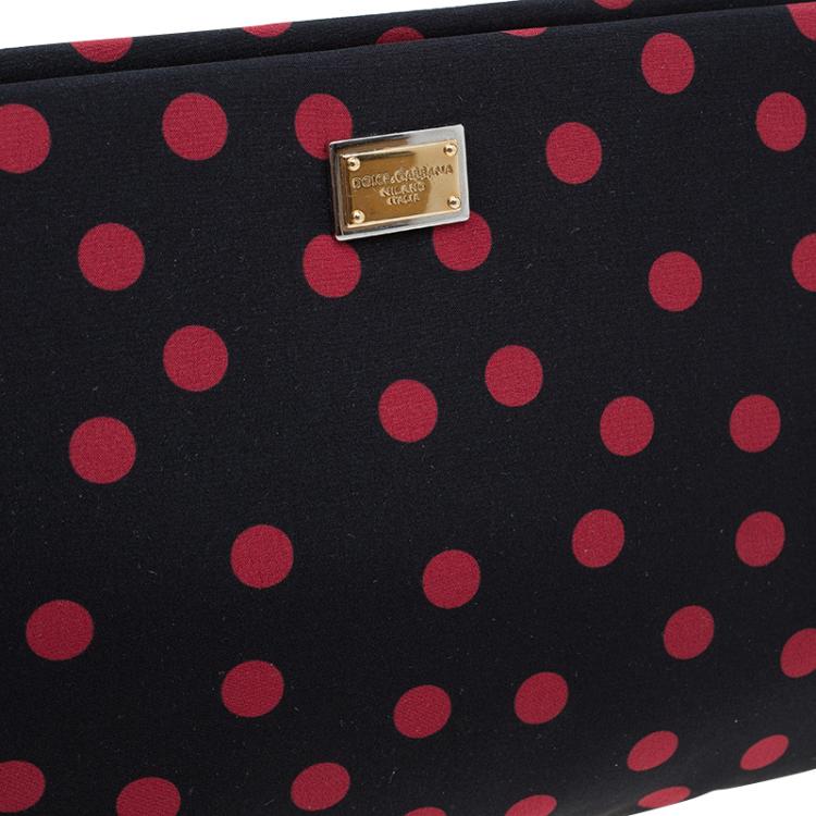 Pre Owned Dolce and Gabbana Black/Red Fabric Dotted Cleo Clutch