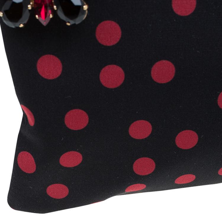 Pre Owned Dolce and Gabbana Black/Red Fabric Dotted Cleo Clutch