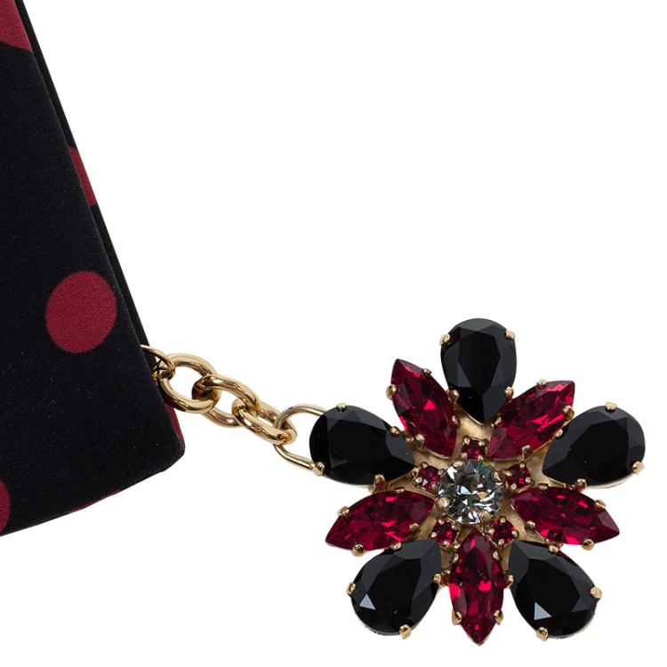 Pre Owned Dolce and Gabbana Black/Red Fabric Dotted Cleo Clutch