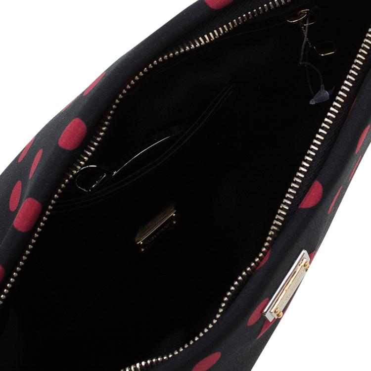 Pre Owned Dolce and Gabbana Black/Red Fabric Dotted Cleo Clutch