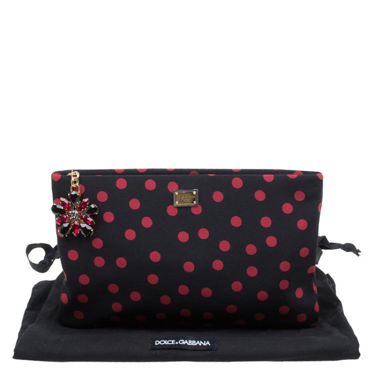 Pre Owned Dolce and Gabbana Black/Red Fabric Dotted Cleo Clutch
