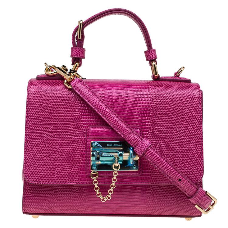 Pre Owned Dolce and Gabbana Pink Lizard Embossed Leather Small Monica Tote