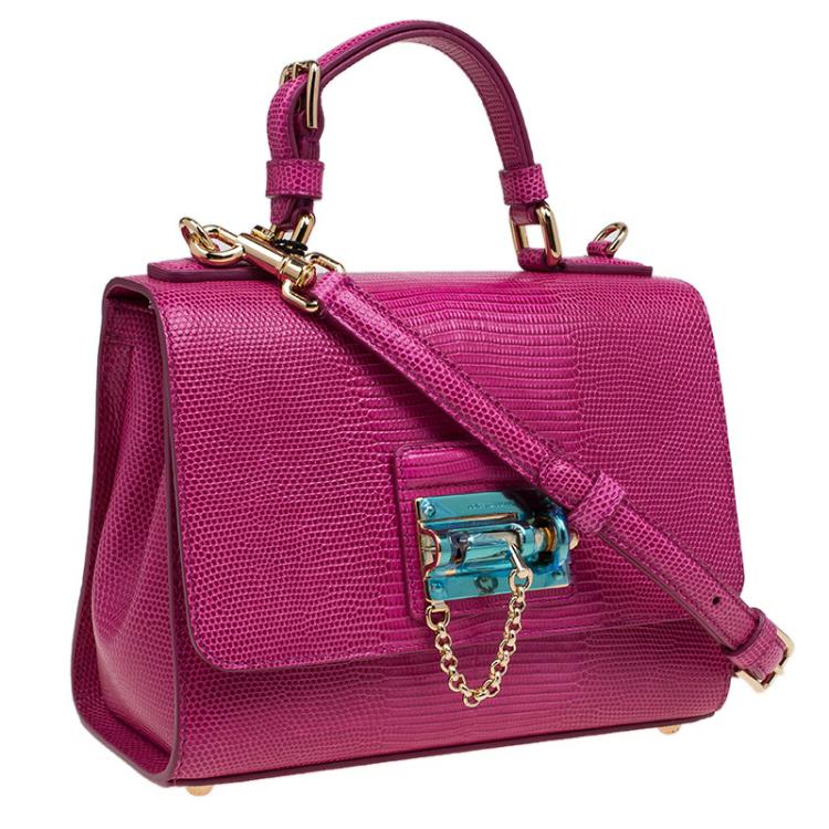 Pre Owned Dolce and Gabbana Pink Lizard Embossed Leather Small Monica Tote