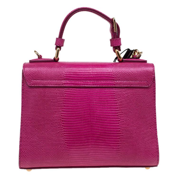 Pre Owned Dolce and Gabbana Pink Lizard Embossed Leather Small Monica Tote