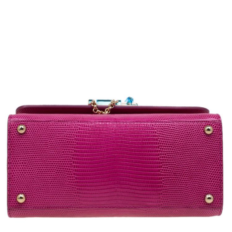 Pre Owned Dolce and Gabbana Pink Lizard Embossed Leather Small Monica Tote