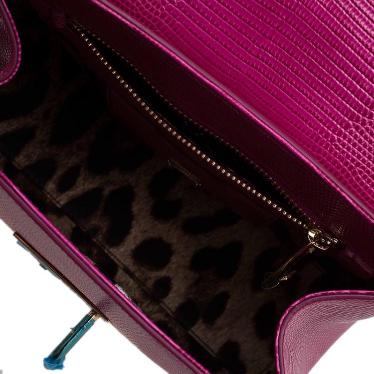 Pre Owned Dolce and Gabbana Pink Lizard Embossed Leather Small Monica Tote