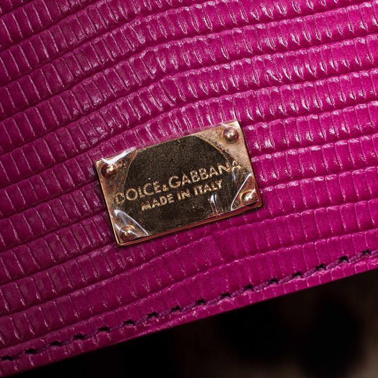 Pre Owned Dolce and Gabbana Pink Lizard Embossed Leather Small Monica Tote