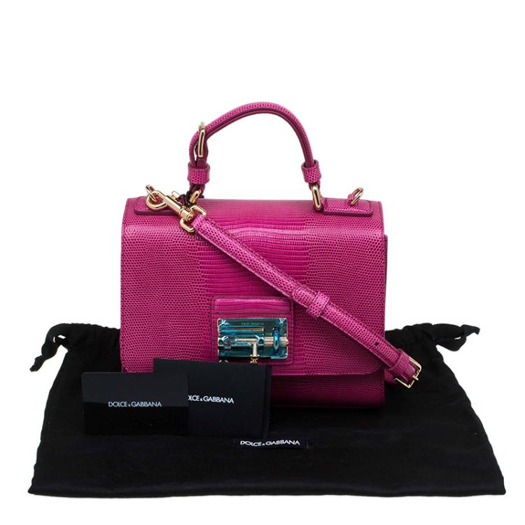 Pre Owned Dolce and Gabbana Pink Lizard Embossed Leather Small Monica Tote